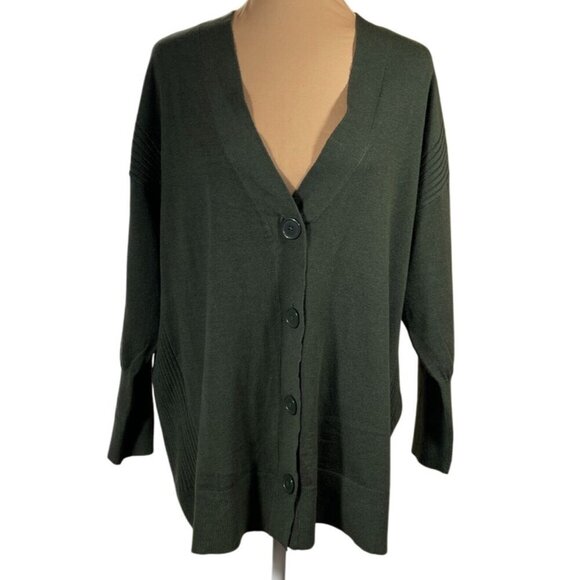 New Cyrus Cardigan Sweater Green V-Neck Button Long Sleeve Size 1X - Picture 1 of 7